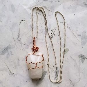Artisan Sulfur Wire Wrapped Gemstone Pendant Necklace Crystal Stone Boho Healing